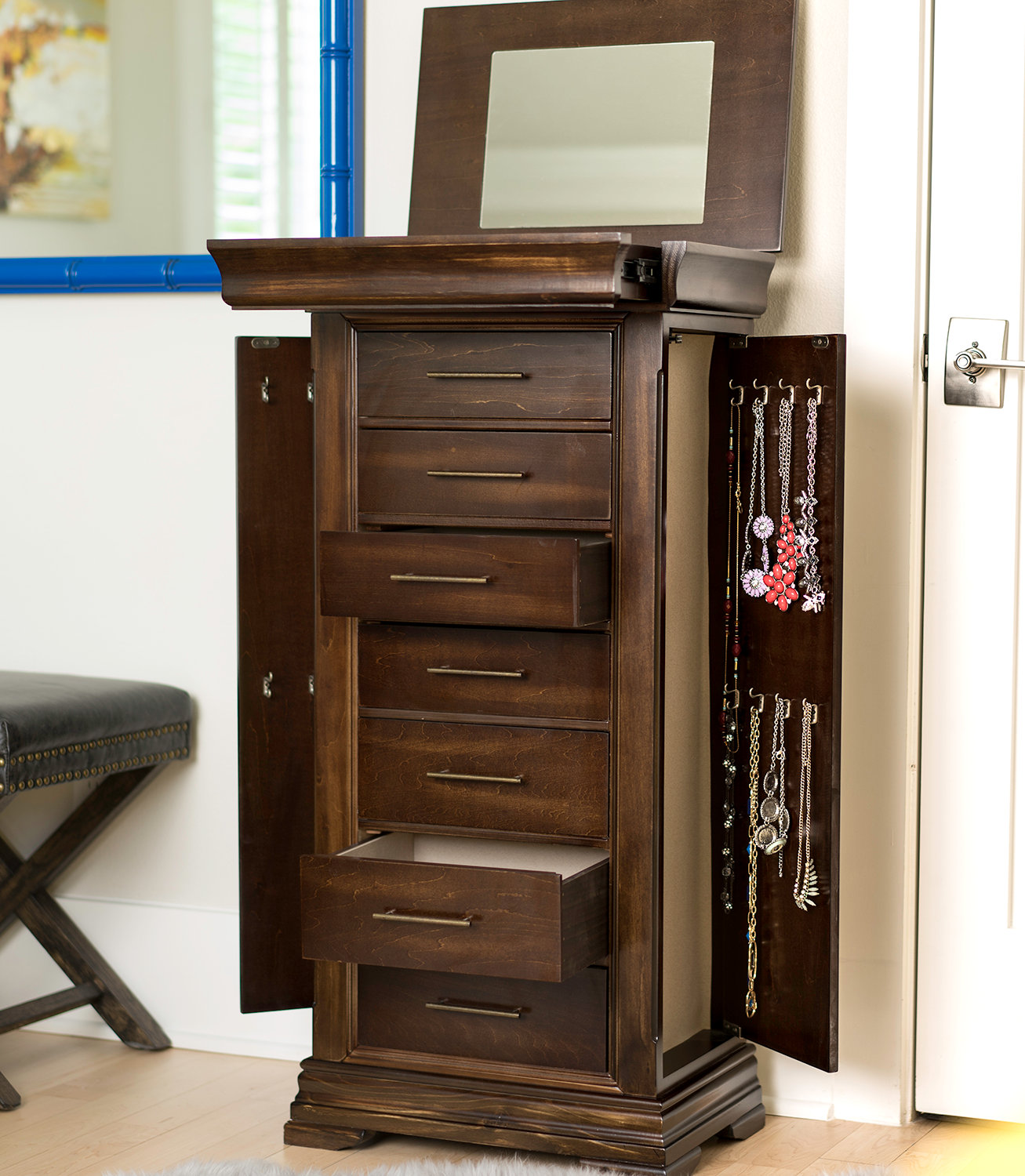 Gerardo 20'' Wide Jewelry Armoire, Dark Walnut