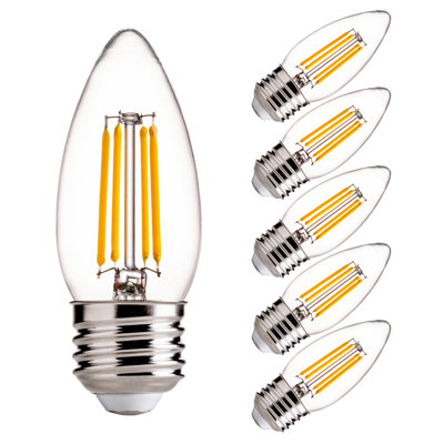 C35 Dimmable LED Chandelier Bulbs, 2700K Soft White, E26 Base, Clear Glass, Set of 6