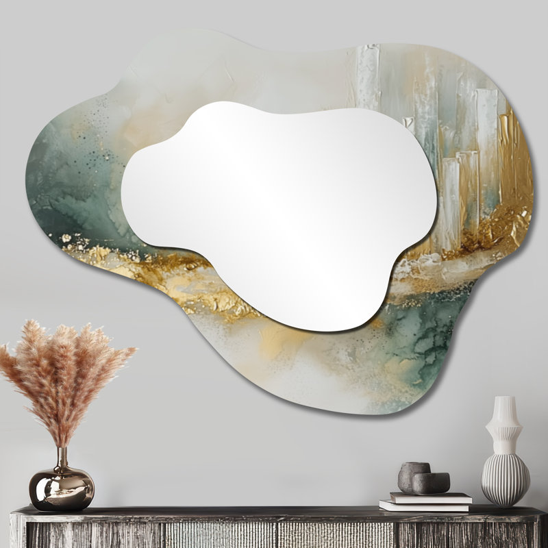 Emerald And Marble City Urban Jazz I - Abstract Asymmetrical Wall Mirror, Modern Vanity Mirror, Printed on Metal, 27" x 35"