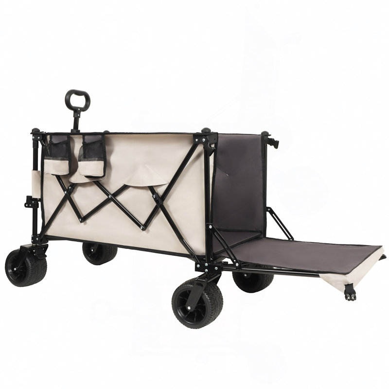 Chariot pliable avec hayon rallongé, chariot de rallonge de chariot extra long, chariot de chariot de plage robuste 480 lb avec de grandes roues tout-terrain