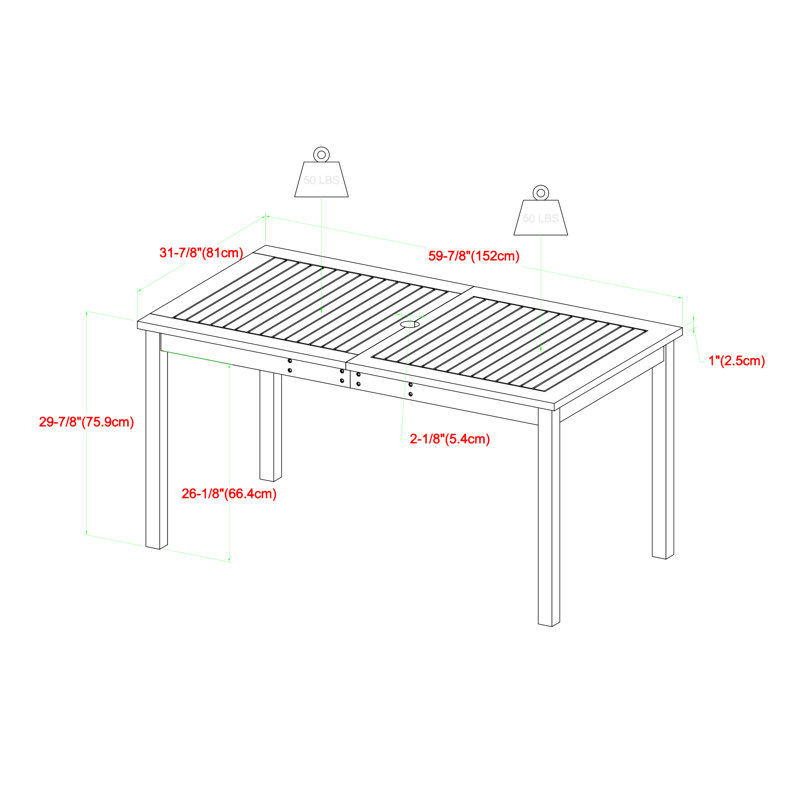 Gray Wash Acacia Wood Outdoor Dining Table with Slatted Surface