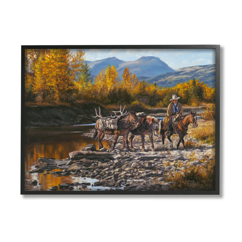 Down From High Country Cowboy Black Framed Giclee Art by David Graham, Midnight Black Framed Giclee, 16" H x 20" W