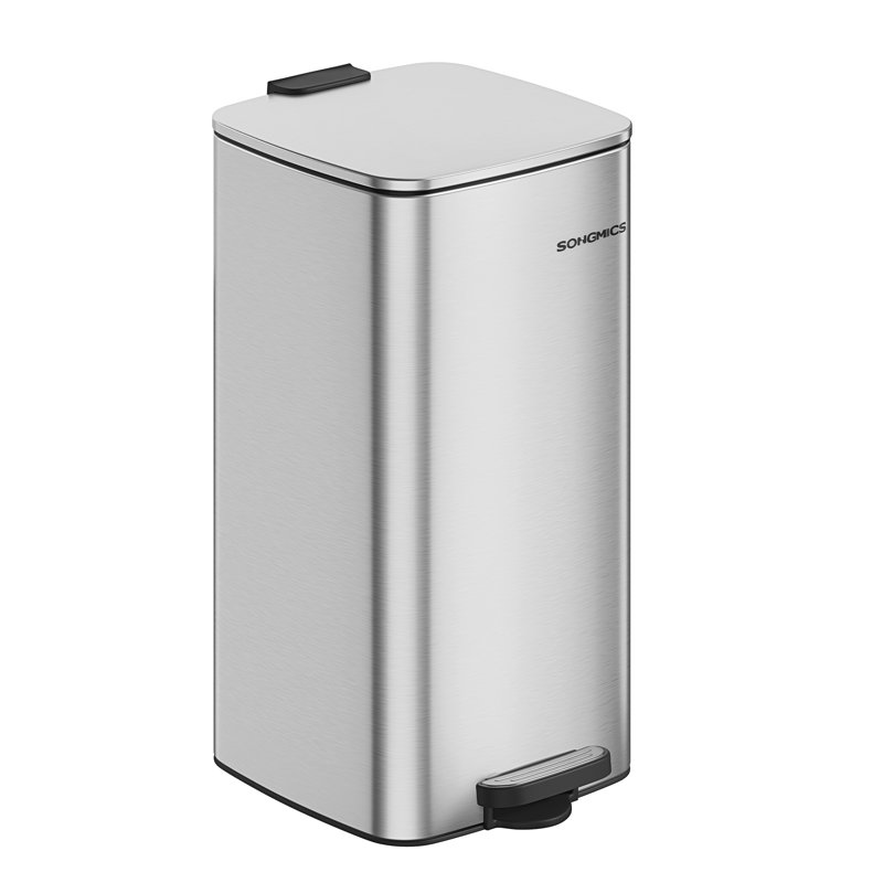 Clerfont Step On Kitchen Trash Can, Metallic Silver, 54.4cm H x 34cm W x 28.5cm D