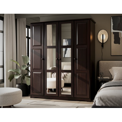 Arieyana 100% Solid Wood Regal Wardrobe Armoire with Mirrored Doors