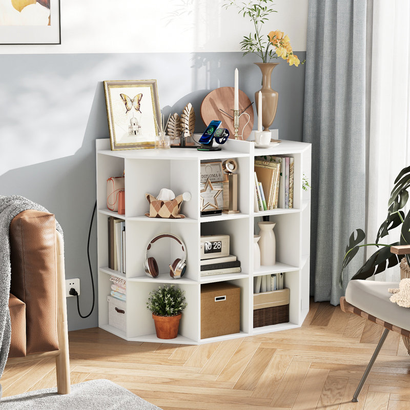 Style simple, tendance moderne, rangement hexagonal multi-couches en coin, avec fentes de chargement, tablettes, Blanc