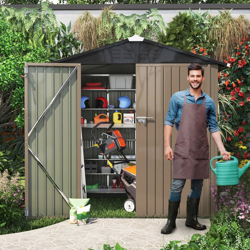 Outdoor Garden 6 ft. W X 4 ft. D Metal Storage Shed, Brown