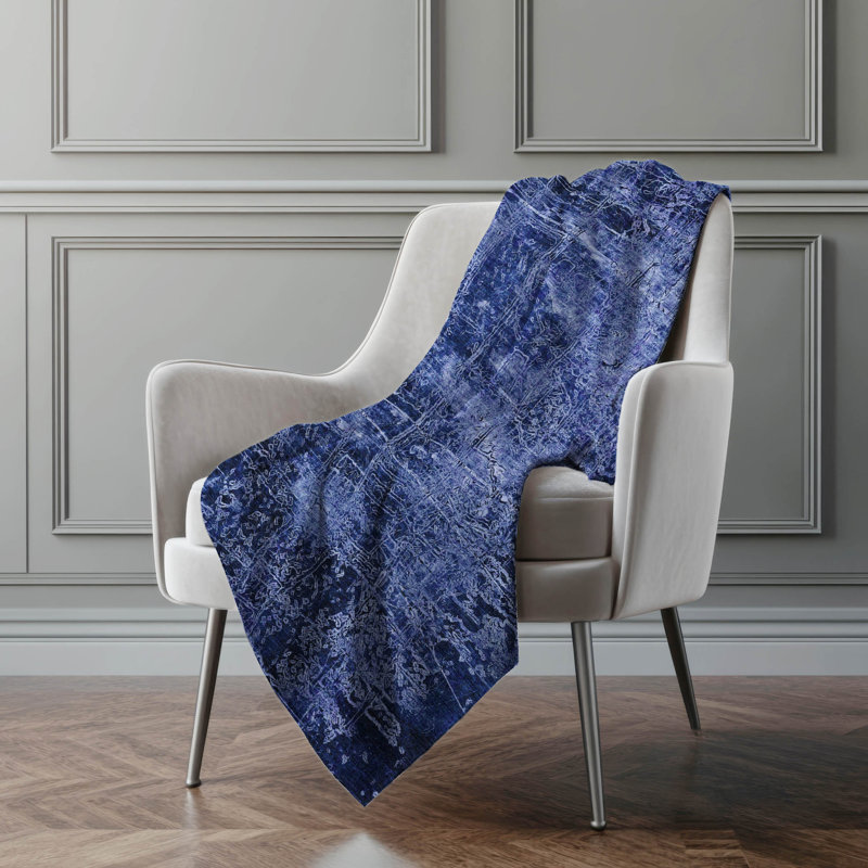 Addison Machine Washable Sherpa Monochromatic Texture Throw Blanket, Navy