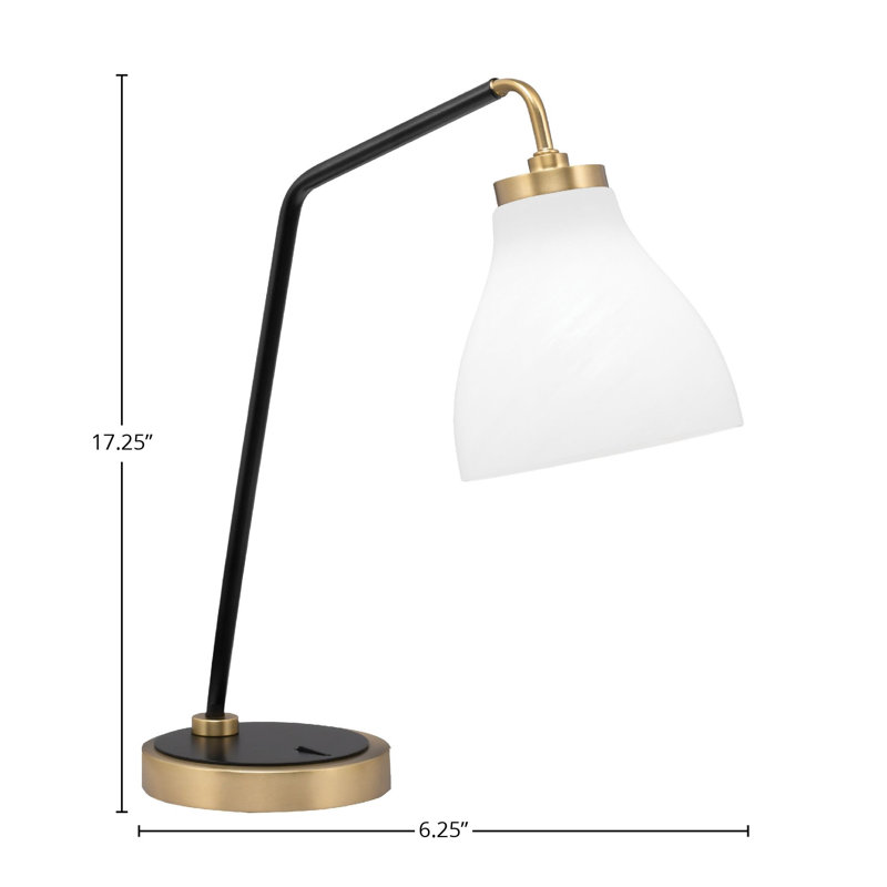 Lampe de bureau Arrowsic avec verre à bulles 6,25 po, Blanc, Noir mat / laiton