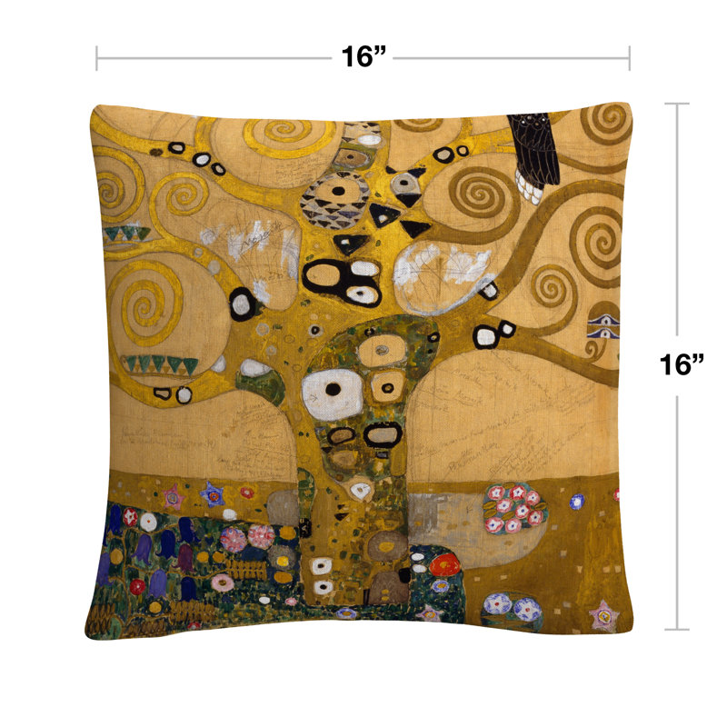 Gustav Klimt Tree of Life 16" Square Microfiber Throw Pillow