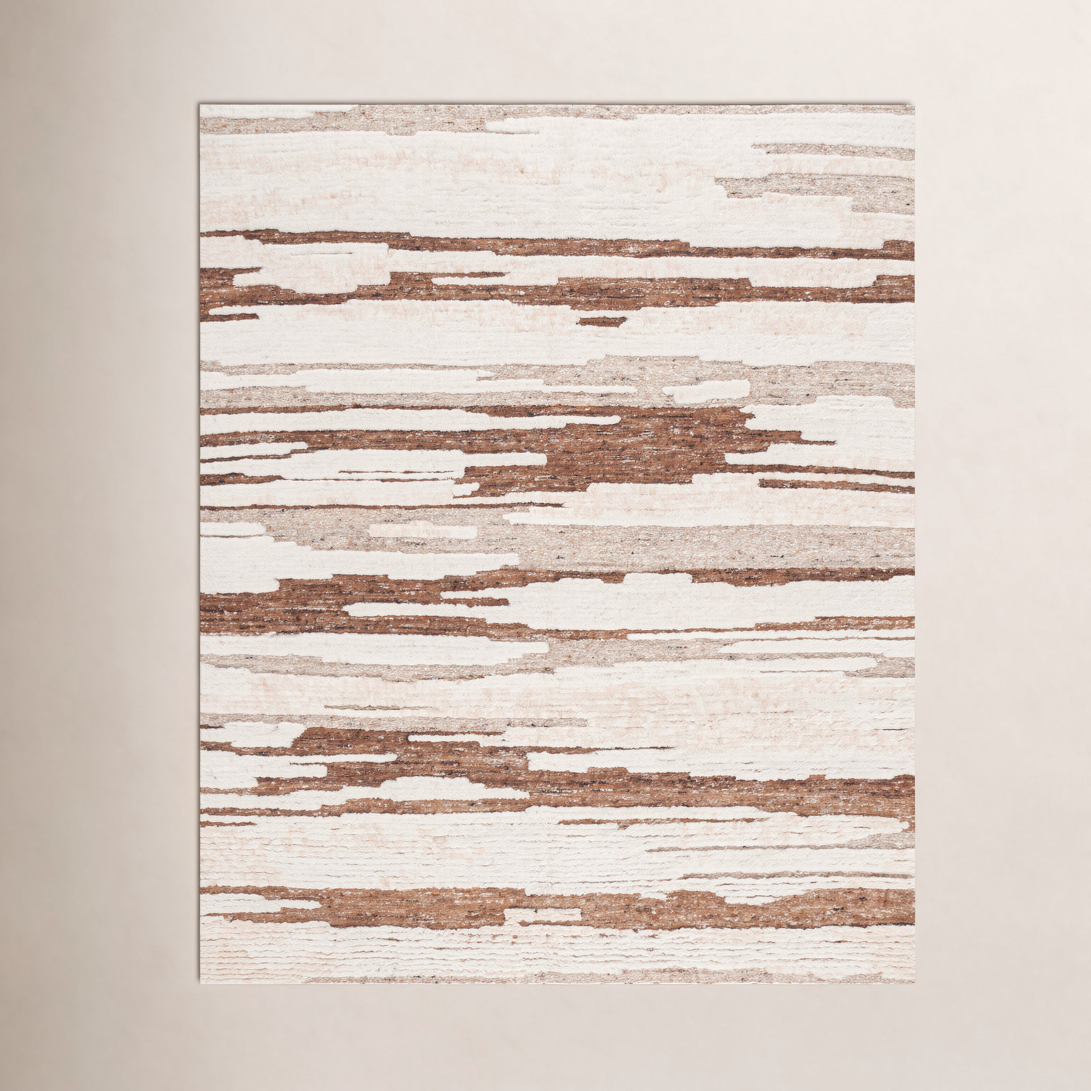 Karla Ivory Beige Hand-Knotted Abstract Wool Rug, Rectangle 10' x 14'