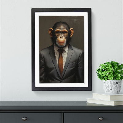 Monkey In A Suit Painting No.3 - Single Picture Frame Print on Wood