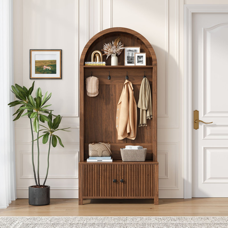 Arbre d'entrée de 31,5 po de largeur avec rangement pour chaussures, Brun