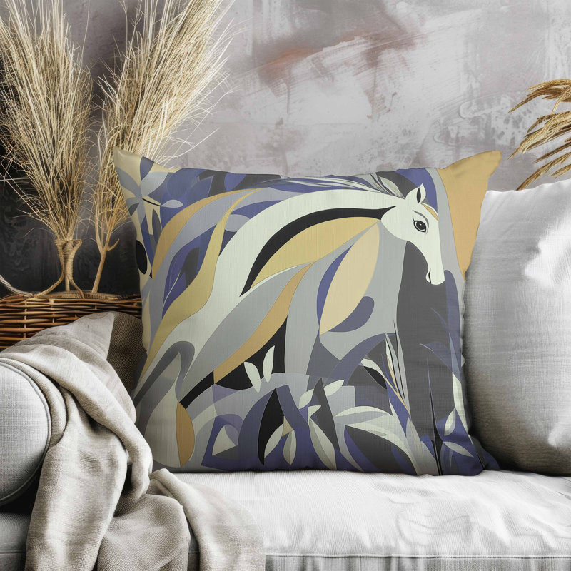 Coussin Mythical Horse, Carré 20 po, Bleu/jaune