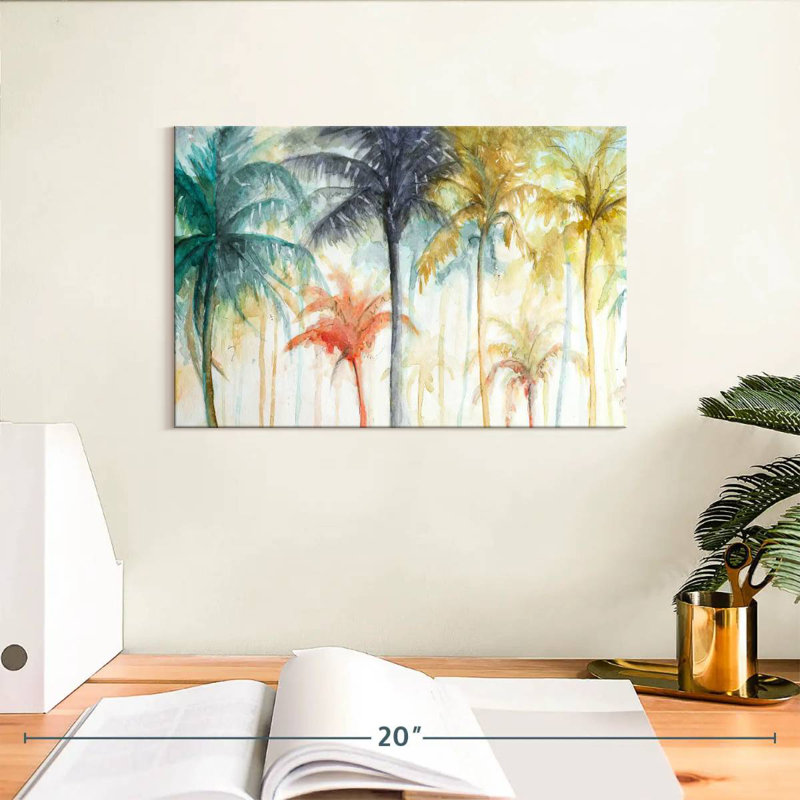 Aquarelle Harnek, palmiers d'été, H 8 po x l 12 po