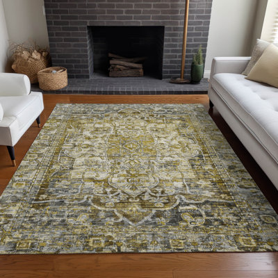 Machine Washable Indoor/Outdoor Xhevrie Pewter Rug