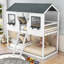 Lit superposé simple au-dessus de simple avec toit et échelle pour enfants-33406690