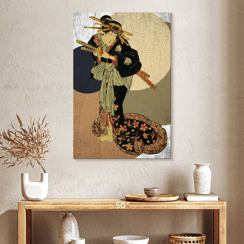 Femme Samurai Warrior sur toile, H 39 po x l 26 po x P 1,25 po