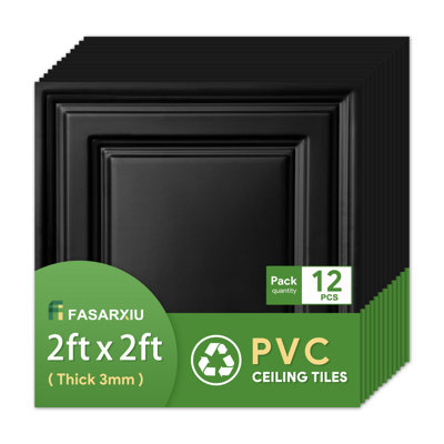 Carreau de plafond à caisson en PVC 2 pi x 2 pi Fasarxiu - Très épais, ignifuge, imperméable, réutilisable - Premium 48 pieds carrés / caisse (ensemble de 12)
