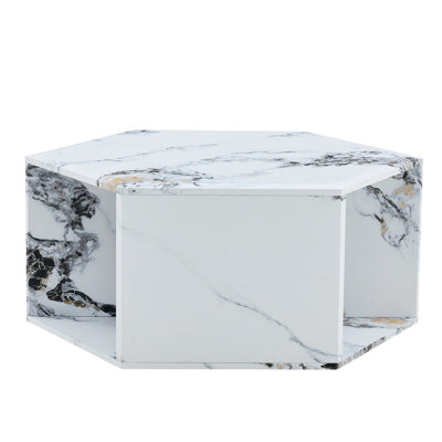 Hexagonal Coffee Table In - Engaging Pattern Stickers, Extra Storage Through Multi, Easy To Clean And Setup, Contemporary Flair With Characteristic Stickers Modern Elegant Design For All Styles,