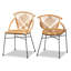 Chaise d'appoint à dossier à lattes en rotin brun naturel