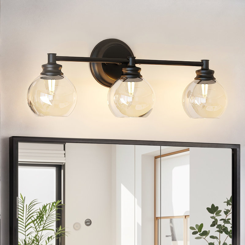 3-Light Dimmable Bathroom Vanity Light, Modern Light Fixtures with  with Clear Glass Shades (3 B11 Bulbs Included), Black