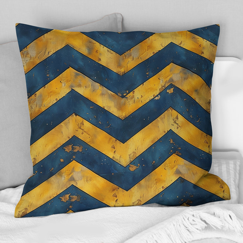 Coussin Blue Gold Glamour Chevron IV - Mid-Century, H 18 po x l 18 po