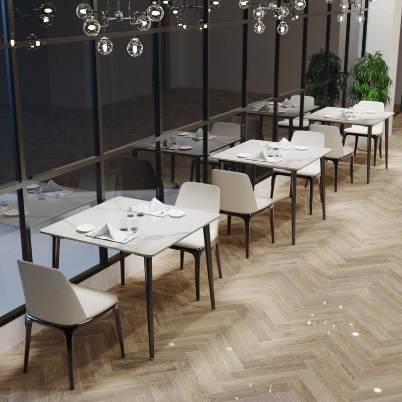 Annagh Stone Top Metal Base Dining Table, Gloss White, 29.9"H x 31.5" L x 31.5" W