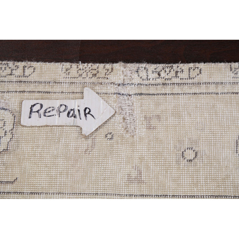 Tapis beige / gris en laine noué à la main de conception unique des années 1960 de 6 pi 2 po x 9 pi 4 po