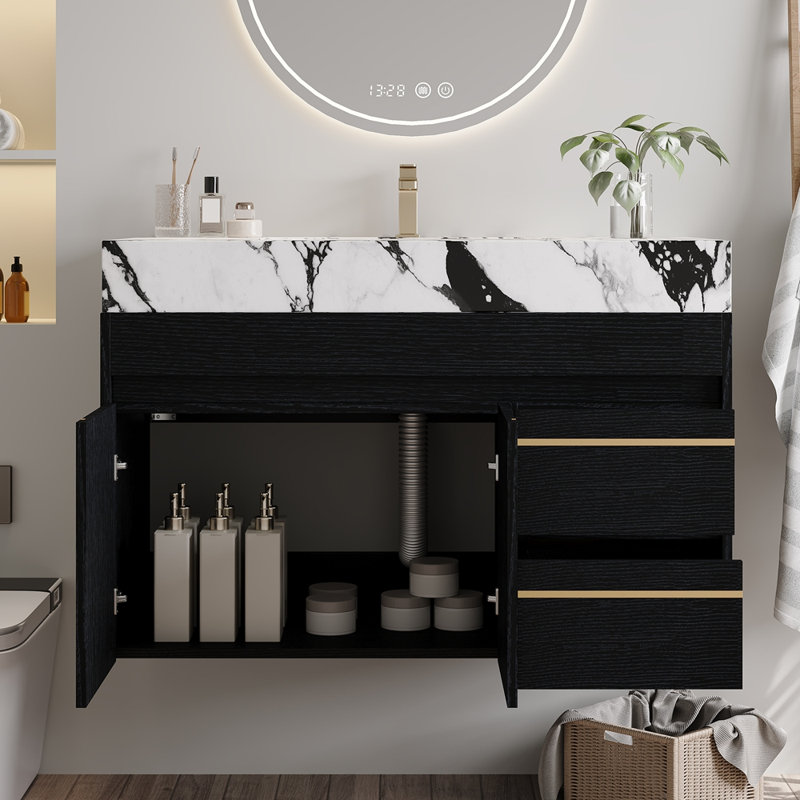 Meuble-lavabo flottant 36 po avec lavabo en céramique et plateau en faux marbre 36 po
