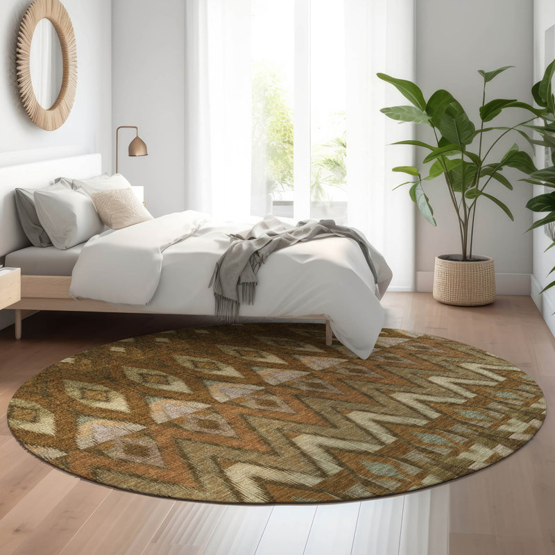 Tapis brun Cerrito lavable à la machine de qualité supérieure, Rond 8 pi