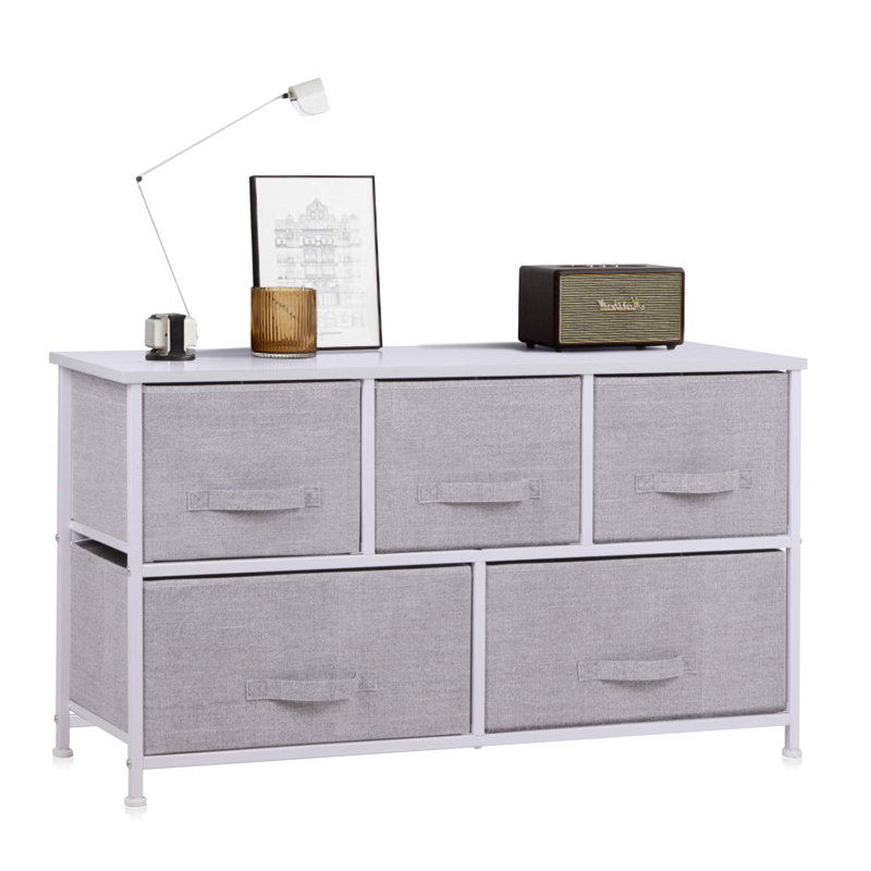 Fluellen Iron 100 cm W Chest of 5 Drawers, Grey