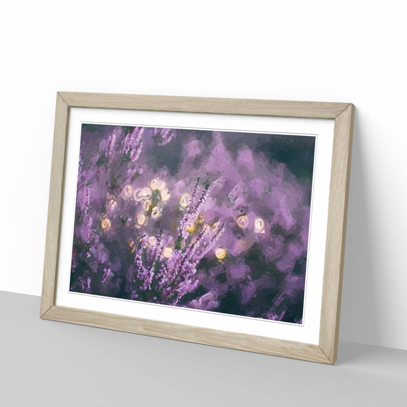Purple Lavender in Abstract - Picture Frame Graphic Art Print, Oak, 35cm H x 50cm W x 2cm D