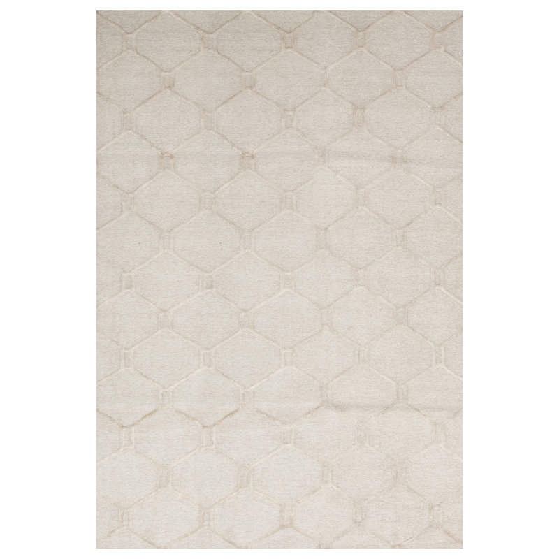 Wool Geometric Area Rug in Beige