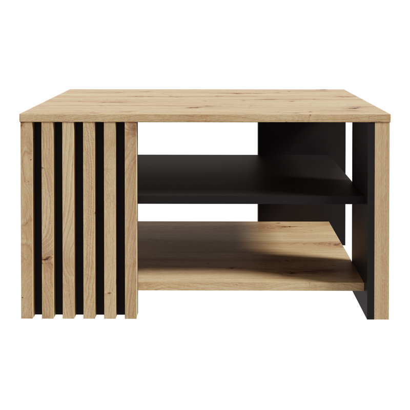 Shilah Four Leg Coffee Table with Storage, Black/Beige