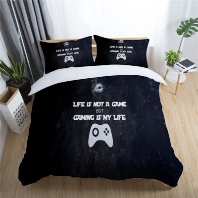 Black 100% Cotton 3 Piece Duvet Cover Set -  Home-Man, WF-WA3-GC 55 Twin