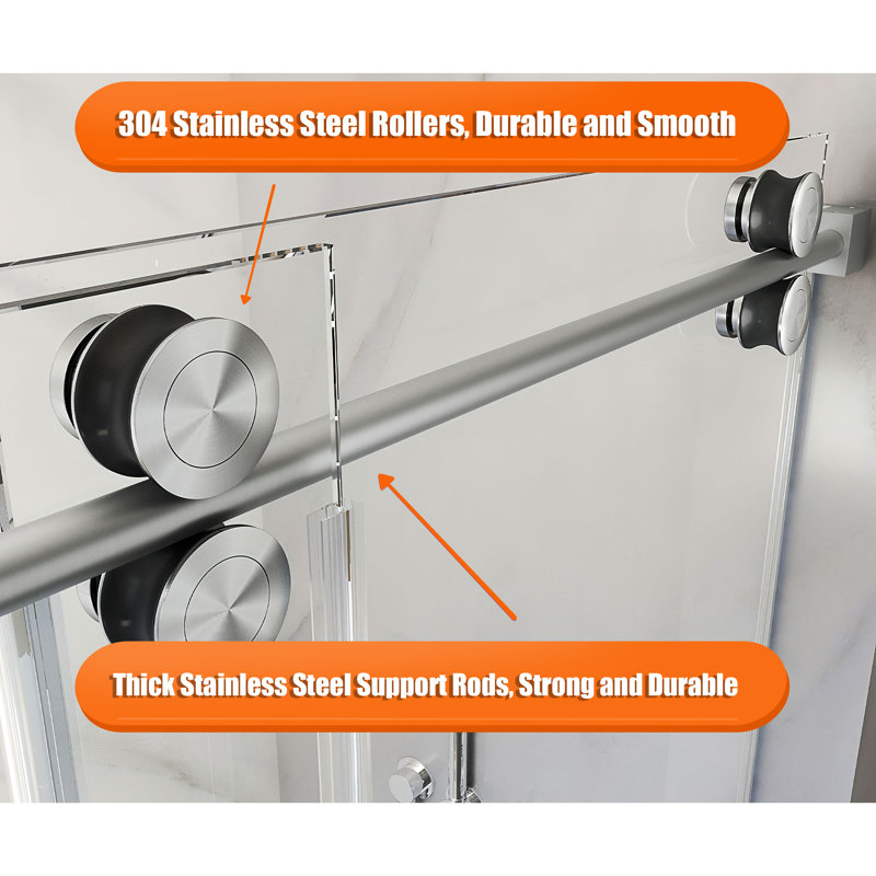 56-60 in. W x 66 in. H Single Sliding Frameless Tub Door in Brushed Nickel with 5/16 in.（8mm）Clear Tempered Glass