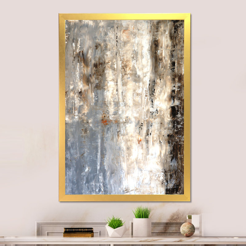 Art moderne gris et bleu II 2FDP47733, Encadrement doré, H 32 po x l 16 po x P 1 po