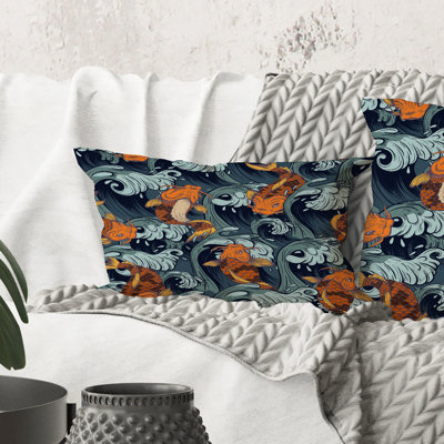 Coussin décoratif rectangulaire à motif de poissons koi japonais