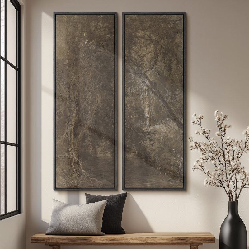 «Vintage Landscape Wall Art», ensemble de 2 toiles encadrées 20 x 60 pouces, Noir, noir, noir, noir