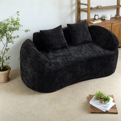 Compression Sofas, Black Chenille 2 Seat Modern Compact Sofa for Home