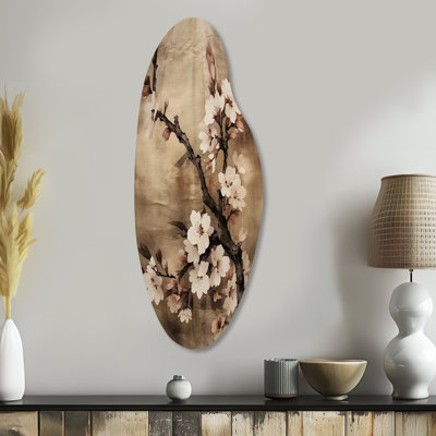 Fleurs de cerisier brun foncé Solitude I - art mural asymétrique en forme de cerisier