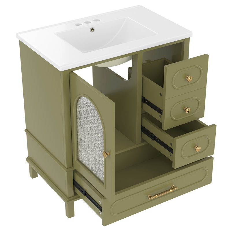 Ensemble de meuble-lavabo simple 30 po avec lavabo en céramique, Vert