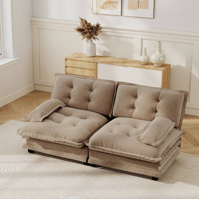 Canapé rembourré moelleux en chenille Cloud, H 35,4 po x l 77 po x P 33,8 po, Chameau