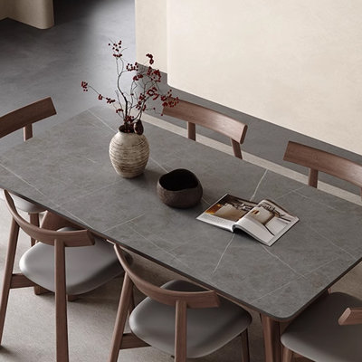 Italian Solid Wood Sintered Stone Dining Table Rectangular Dining Set