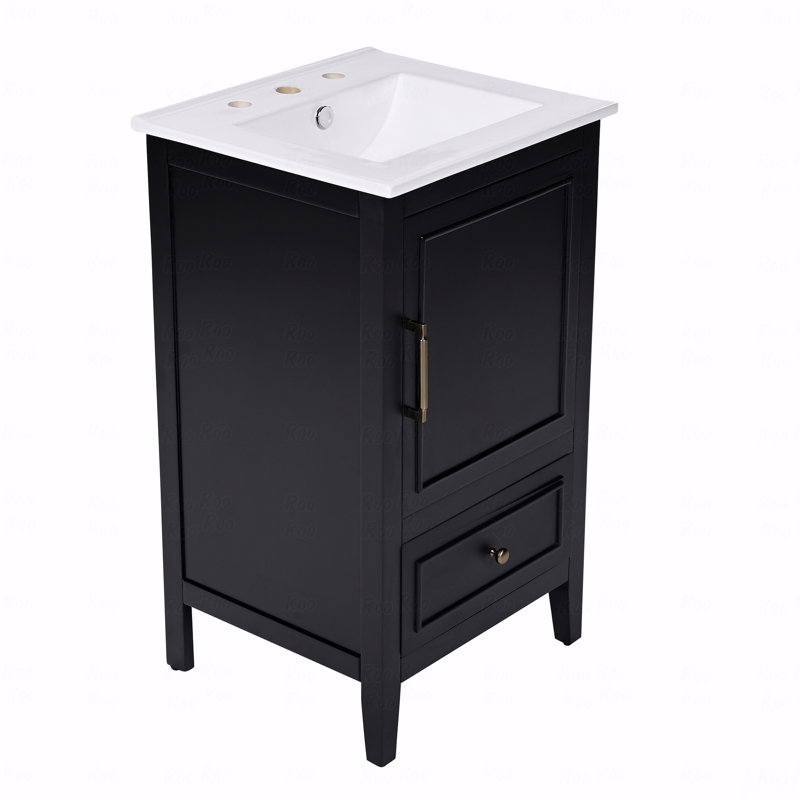 Meuble-lavabo de 20 po avec lavabo, armoire de salle de bain avec porte, tablette de porte et patins réglables, tiroir, Noir