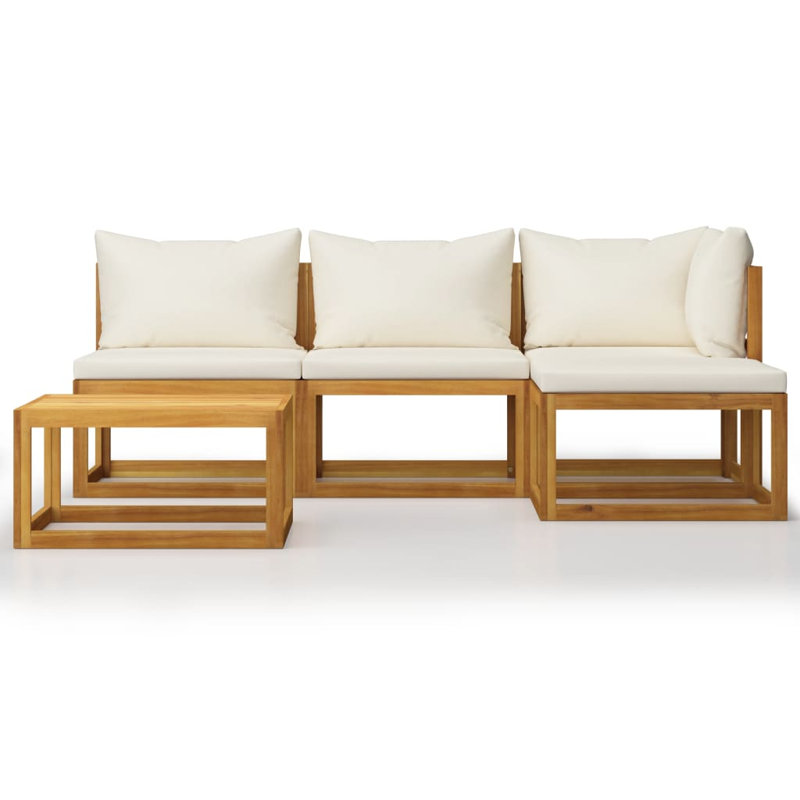 Ensemble de salon de jardin modulaire d'extérieur en bois d'acacia massif crème, Cream