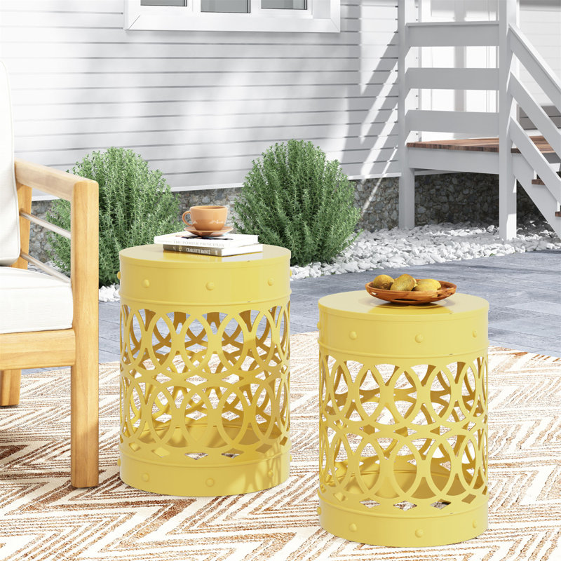 Charming Outdoor Metal Side Table Set With Stylish Design For Your Space, Yellow
