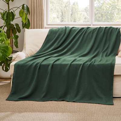Bedsure 100% Cotton Blanket Soft Cozy Textured Herringbone Woven Blanket for All Seasons