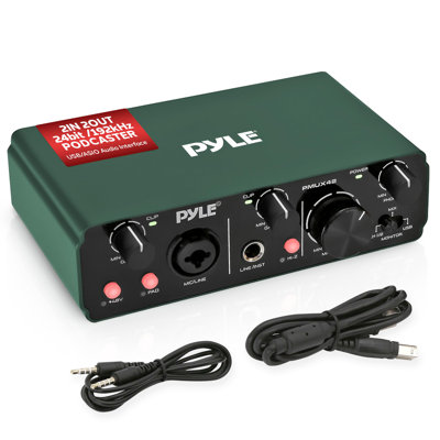 Pyle USB Audio Interface For Recording, Streaming & Podcasting – 2 Inputs 2 Outputs, 48V Phantom Power, 24Bit/192Khz ASIO, Studio-Quality Sound, Rugged Metal Chassis - Compatible With Windows/Mac