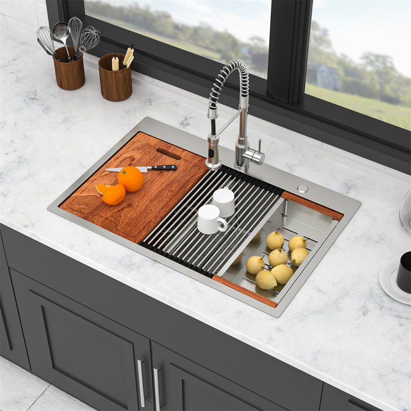 Évier de cuisine à montage sur comptoir Topmount - 33 po x 22 po x 10 po à double cuve de calibre 16 avec deux cuves profondes de 10 po